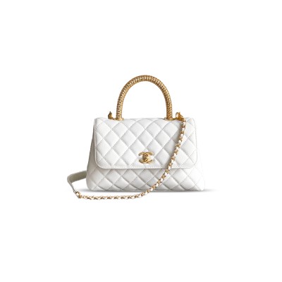 CHANEL 25A CALFSKIN QUILTED TOP HANDLE FLAP BAG 382463 (23*14*8cm)